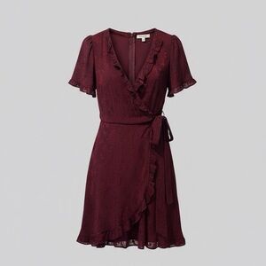 Franchesca's NWT Ruffle Mini Burgundy Dress L Preppy Flirty Feminine Night Out